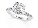 Silver Cushion Cut Moissanite Solitaire Ring with Round  Pavé Band and Four-Prong Setting_37