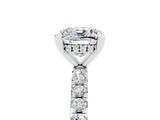 Silver Cushion Cut Moissanite Solitaire Ring with Round  Pavé Band and Four-Prong Setting_41