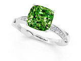 Silver Cushion Cut Peridot Engagement Ring with Side Stone Accents and Four-Prong Setting_13