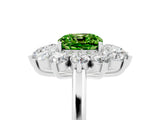 Silver Cushion Cut Peridot Floral Double Halo Engagement Ring with Prong Setting_143