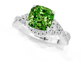 Silver Cushion Cut Peridot  Halo Twist Band Solitaire Prong Setting Ring_13