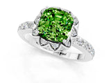 Silver Cushion Cut Peridot Scalloped Halo Engagement Ring with Round Shared Prong Band_79