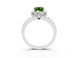 Silver Cushion Cut Peridot Scalloped Halo Engagement Ring with Round Shared Prong Band_81
