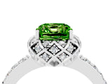 Silver Cushion Cut Peridot Scalloped Halo Engagement Ring with Round Shared Prong Band_82