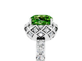Silver Cushion Cut Peridot Scalloped Halo Engagement Ring with Round Shared Prong Band_83