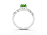 Silver Cushion Cut Peridot Scattered Round Accent Ring with Prong Setting_46
