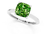 Silver Cushion Cut Peridot Solitaire Engagement Ring with Classic Band and Four-Prong Setting_25