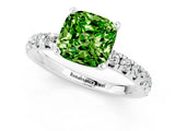 Silver Cushion Cut Peridot Solitaire Pavé Engagement Ring with Round Band and Prong Setting_122