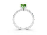 Silver Cushion Cut Peridot Solitaire Pavé Engagement Ring with Round Band and Prong Setting_124