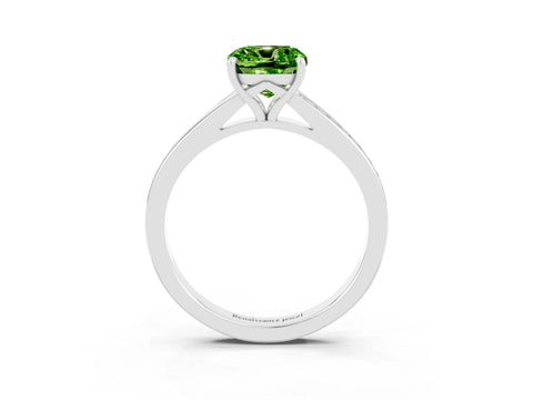 Silver Cushion Cut Peridot Solitaire Ring with Pavé Band and Prong Setting_15