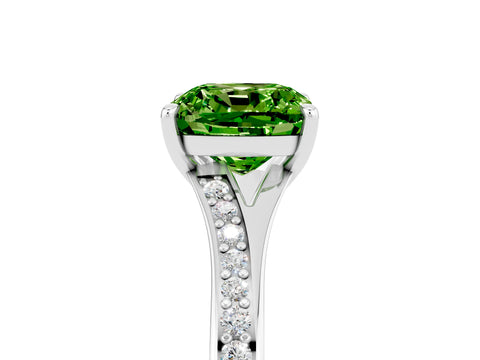 Silver Cushion Cut Peridot Solitaire Ring with Pavé Band and Prong Setting_17