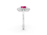 Silver Cushion Cut Pink Sapphire Floral Double Halo Engagement Ring with Prong Setting_146