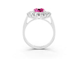 Silver Cushion Cut Pink Sapphire Floral Double Halo Engagement Ring with Prong Setting_147