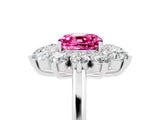 Silver Cushion Cut Pink Sapphire Floral Double Halo Engagement Ring with Prong Setting_149
