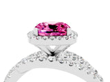 Silver Cushion Cut Pink Sapphire Halo Ring with Round Split Shank and Prong Setting_70