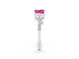 Silver Cushion Cut Pink Sapphire Scattered Round Accent Ring with Prong Setting_116