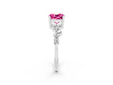 Silver Cushion Cut Pink Sapphire Scattered Round Accent Ring with Prong Setting_50