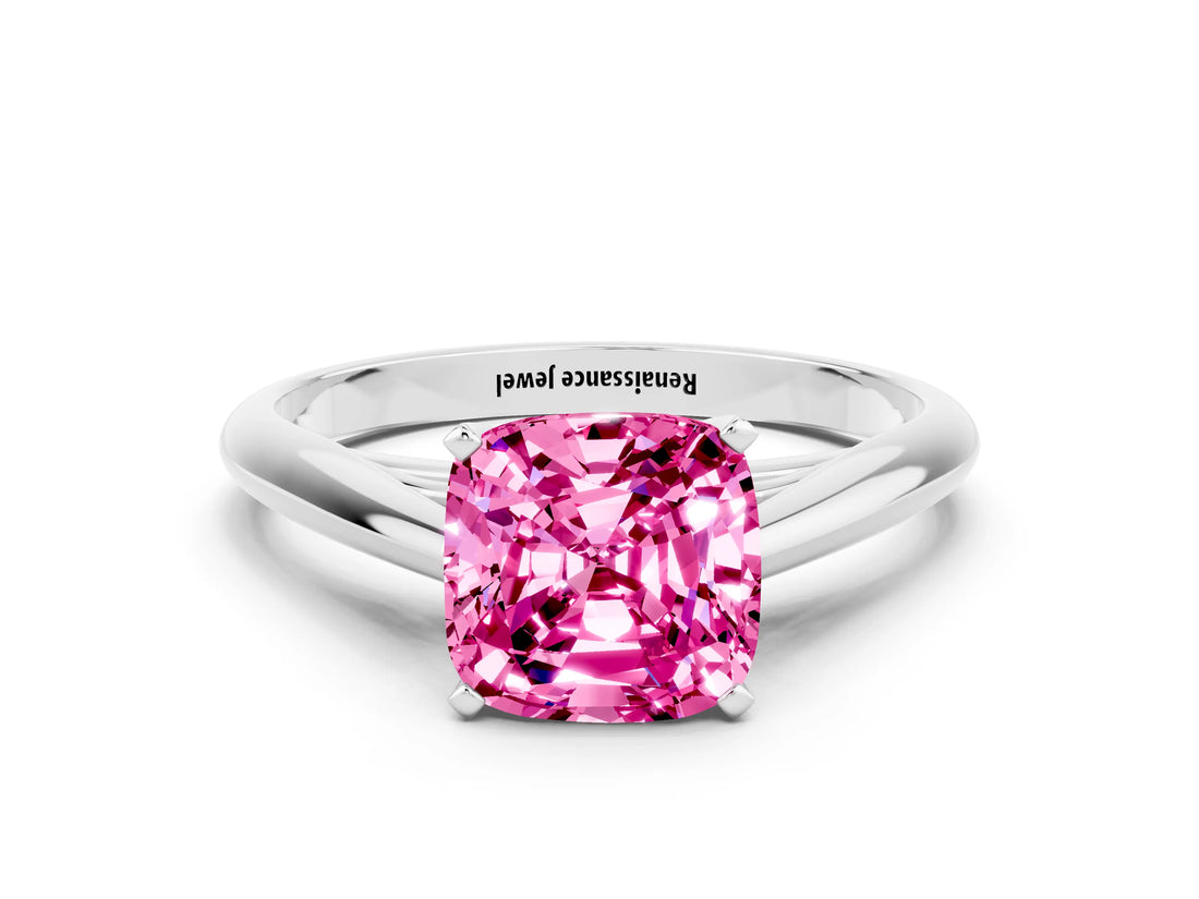 Silver Cushion Cut Pink Sapphire Solitaire Engagement Ring with Cathedral Setting and Four-Prong Mount_12