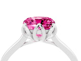 Silver Cushion Cut Pink Sapphire Solitaire Ring with Flower Prong Setting and Classic Band_4