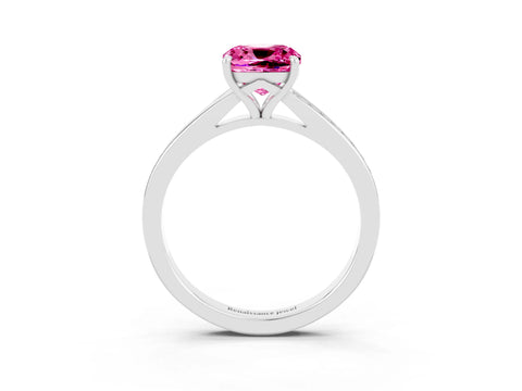 Silver Cushion Cut Pink Sapphire Solitaire Ring with Pavé Band and Prong Setting_15