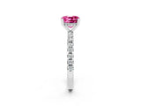 Silver Cushion Cut Pink Sapphire Solitaire Ring with Round  Pavé Band and Four-Prong Setting_26