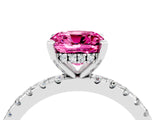 Silver Cushion Cut Pink Sapphire Solitaire Ring with Round  Pavé Band and Four-Prong Setting_28
