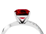 Silver Cushion Cut Ruby Engagement Ring with Side Stone Accents and Four-Prong Setting_16