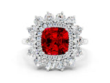 Silver Cushion Cut Ruby Floral Double Halo Engagement Ring with Prong Setting_150