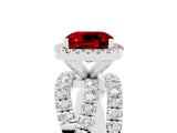 Silver Cushion Cut Ruby Halo Ring with Round Split Shank and Prong Setting_71