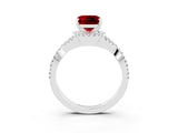 Silver Cushion Cut Ruby  Halo Twist Band Solitaire Prong Setting Ring_15