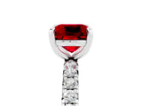 Silver Cushion Cut Ruby Pavé Solitaire Ring with Round Band and Prong Setting_47