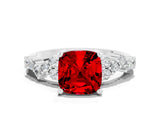 Silver Cushion Cut Ruby Scattered Round Accent Ring with Prong Setting_42