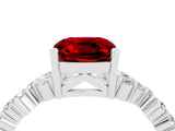 Silver Cushion Cut Ruby Scattered Round Accent Ring with Prong Setting_46