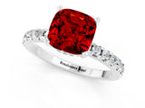 Silver Cushion Cut Ruby Solitaire Ring with Round  Pavé Band and Four-Prong Setting_37