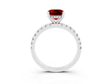 Silver Cushion Cut Ruby Solitaire Ring with Round  Pavé Band and Four-Prong Setting_39