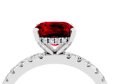 Silver Cushion Cut Ruby Solitaire Ring with Round  Pavé Band and Four-Prong Setting_40