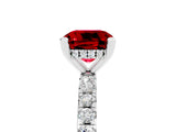 Silver Cushion Cut Ruby Solitaire Ring with Round  Pavé Band and Four-Prong Setting_41