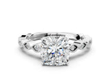 Silver Cushion Cut Solitaire Diamond Ring with Infinity Twist Band and Four-Prong Setting_25