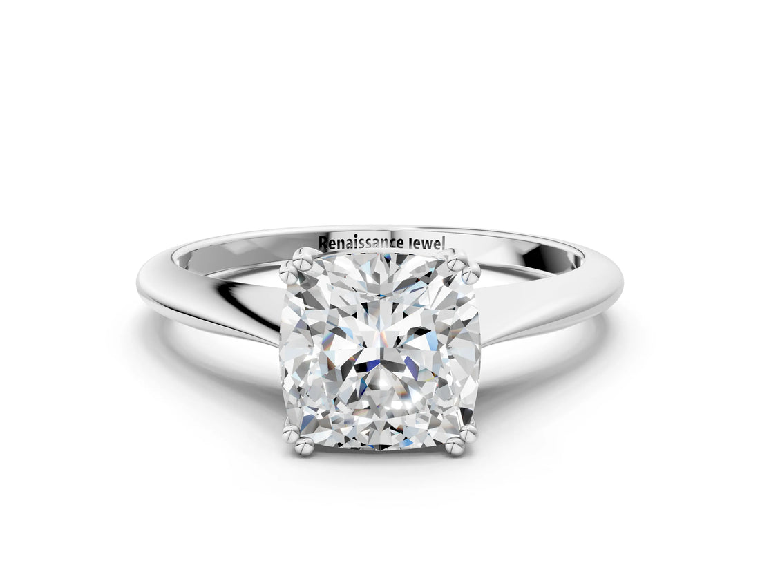 Silver Cushion Cut Solitaire Diamond Ring with Six-Prong Setting and Classic Band_6