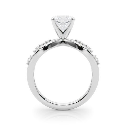 Silver Cushion Cut Solitaire Diamond with Side Stones on Criss-Cross Band and Four-Prong Setting 1