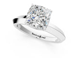 Silver Cushion Cut Solitaire Engagement Ring with Flat Band and Four-Prong Setting 1