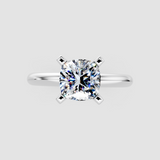 10K White Gold 3.02 Carat F VVS2 Cushion Cut Solitaire Engagement Ring with Round Band and Four-Prong Setting