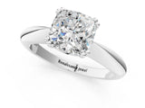 Silver Cushion Cut Solitaire Engagement Ring with Tapered Band and Four-Prong Setting 1