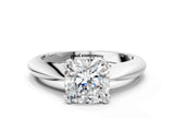 Silver Cushion Cut Solitaire Engagement Ring with Tapered Band and Four-Prong Setting