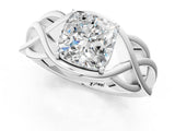 Silver Cushion Cut Solitaire Intertwined Band Prong Setting Ring_15