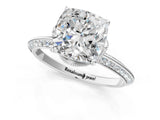 Silver Cushion Cut Solitaire Split Shank Pave Diamond Engagement Ring with Four-Prong Setting_14