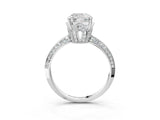 Silver Cushion Cut Solitaire Split Shank Pave Diamond Engagement Ring with Four-Prong Setting_16