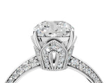 Silver Cushion Cut Solitaire Split Shank Pave Diamond Engagement Ring with Four-Prong Setting_17