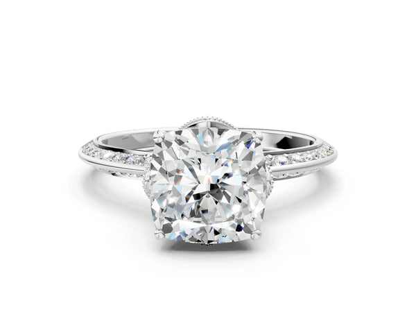 Sterling Silver Cushion Cut Graduated Pave Engagement Ring Setting