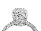 Silver Cushion Cut Solitaire Split Shank Pave Diamond Engagement Ring with Four-Prong Setting_53